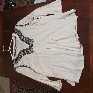 Lucky Brand Boho embroidered cream and black  top